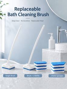 4/3/2pcs Long Handle Bathroom Sponge Brush, Multi-Functional Bathtub Tile Scrubber, Replaceable Brush Head, Lightweight Cleaning Tool, Suitable For Shower, Wall, Floor, Glass, Sink, Toilet, Kitchen Countertop, Home Bathroom Cleaning And Daily Use - Multicolor - View 5