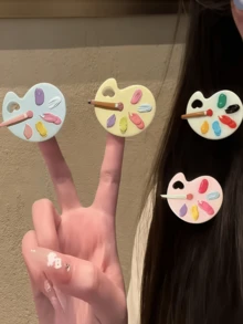 1pc Women Girls Cute Cartoon Funny Quirky Simulated Palette Hair Clip Alligator Hair Clip Hair Accessory, Suitable For Daily Wear Versatile Hair Accessory - Multicolor - View 6