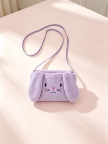 1pc Cute Rabbit Plush Crossbody Bag, Soft Fluffy Cartoon Design, Girls' One Shoulder Small Wallet - Plush - View 8