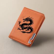 Men Chinese Dragon Print Bi‑Fold Wallet, PU Leather Multi‑Card Slots Short Purse, Slim Portable Cash Card Holder For Daily Use - Multicolor - View 5