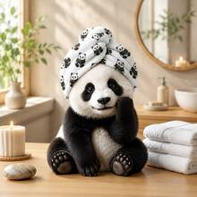Opjoys Panda Print Coral Fleece Soft Hair Drying Cap, High Absorbency Quick Dry Hair Care Cap, Adult Buckle Hair Towel Drying Cap - Giant Panda Eating Bamboo 2 - View 4