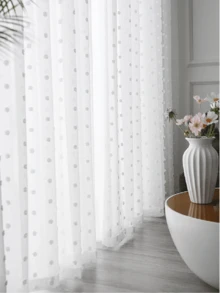 1 Panel Or 2 Panels White Polka Dot Fluffy Ball Sheer Curtain, Modern Minimalist Style, Rod Pocket Design, Translucent Not See-Through, Washable, Easy Care, Suitable For Living Room, Bedroom, Various Room Decor - White - View 9