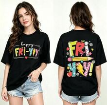Women's Casual Oversized Summer T-Shirt, Vibrant Colorful Graphic Print, Loose Fit, Crew Neck, Short Sleeves, Streetwear Fashion - 黑色 - 查看 1