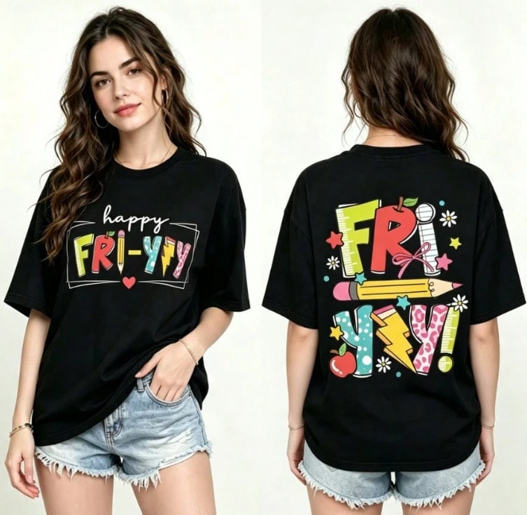 Women's Casual Oversized Summer T-Shirt, Vibrant Colorful Graphic Print, Loose Fit, Crew Neck, Short Sleeves, Streetwear Fashion - 黑色 - 查看 1