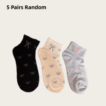 5 Pairs Women's Cute Bow & Floral Short Socks, Ins Style, Preppy, Comfortable, Soft & Sweat-Absorbent - Multicolor - View 4