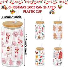 16oz Christmas Decorative Transparent Glass Cup With Bamboo Lid And Straw, Cute Christmas Snowflake, Gingerbread Man And Nutcracker Pattern, Practical Reusable Drinking Cup, Suitable For Holiday Celebration, Desk Decor And Holiday Gift Choice - Multicolor - View 3