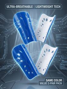 2 Pairs Professional Lightweight Breathable Shin Guards, White, Blue, Black, With Adjustable Straps, Suitable For Football Matches, Football Equipment, Cycling And Skateboard Protective Gear - Multicolor - View 2
