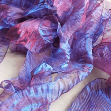 2 Yards Mermaid Iridescent Yarn Gradient Ruffle Three-Dimensional Pleated Large Lace Organza Fabric Decorative Accessories Fabric - Purple - View 4