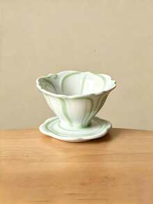 1pc Hand-Painted Striped Ceramic Coffee Dripper, Manual Pour-Over Coffee Filter, Shared Pot Dripper Filter Cup, Reusable Cone-Shaped Manual Pour-Over Coffee Tool, Coffee Accessory - Multicolor - View 8