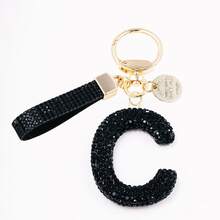 1pc Shiny Black Crystal Letter Bag Charm/Llavero, Glitter Alphabet Keychain For Handbag Daily Use, Gift Labor Day Halloween Thanksgiving Christmas - Black - View 4