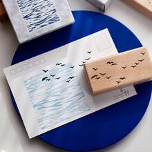 Wooden Rubber Stamp With Wave And Seagull Pattern, Decorative Wooden Stamp For Scrapbooking, Journaling, Diary, Handmade DIY Art Supplies - Single Piece - View 2