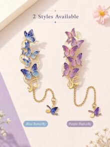 1pc Elegant Hollow‑Carved Butterfly Metal Bookmarks With Chain Pendant, Musical Note Design Page Marker, Art Decor Stationery Gift For Book Lovers - Multiple Styles - View 7