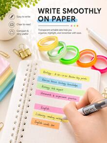 Ultra-Thin Index Tab Transparent Removable Stickers, Waterproof Writable Fluorescent Colors, 5 Colors, School Supplies, Back To School Season. Calendar Marking Labels Back To School Season. Also Suitable For Home Decor. - one-size - View 3
