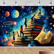 1pc Climbing Dream Theme Banner, Vibrant Space Theme With Astronaut And Planet Patterns, Polyester Material, 2D Flat Design, Suitable For Family Gatherings - A - View 2
