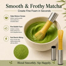 CREATEPRO 500mAh USB Rechargeable Matcha Whisk, With Bamboo Whisk Head, Stainless Steel Handle And Protective Storage Lid, Suitable For Green Tea - Silver - View 7