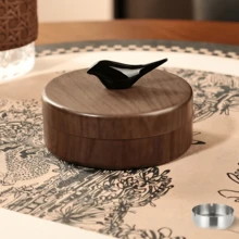 3/2/1pc/Set Walnut Color Windproof Ashtray With Bird-Shaped Lid, Detachable Rust-Proof Stainless Steel Inner Liner, Creative Nordic Style Living Room Office Coffee Table Decor Ashtray, Elegant Home Smoking Accessory, Perfect Christmas Gift - Golden - View 6