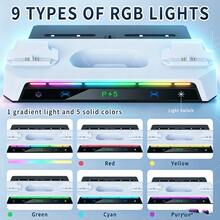 Giá đỡ sạc nhanh gắn tường cho tay cầm P5/Pro/Slim, 9 chế độ RGB + đèn LED chỉ báo đỏ và xanh, thiết kế tích hợp sạc và lưu trữ, nhựa ABS + kim loại màu đen, thiết kế rỗng tản nhiệt, tiết kiệm không gian - Xem 7