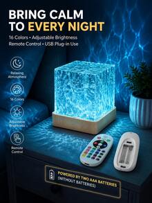 2026 Christmas & Halloween Theme Mini Square Remote Control Smart Light, 16-Color Aurora Water Ripple Projection Lamp, Smart Rotating Multi-Color Light Effects, Touch Color Change, Ice Crystal Cube Ambient Light, Bedroom, Bedside, Desk Decoration, Night Light, LED Small Table Lamp, USB Light, Room, Dorm, Romantic Lighting Decor, Christmas Gift, Halloween Gift, Valentine's Day Gift, Birthday Gift, Back To School & Graduation Season Gift, Note: USB Powered, Remote Control Without Battery - New RGB Aurora - View 6
