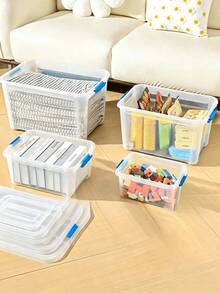 86L Large-Capacity Storage Boxes With Wheels, Stackable Design, Sturdy And Durable, Space-Saving, With Safety Latch Lids, Available In Multiple Sizes, Suitable For Home, Storage Rooms, Offices, Garages , Transparent Tool Storage Boxes - Multiple Specifications - View 6