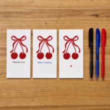 Cherry Bow Blank Message Cards, White Writable Paper Cards With Cute Red Ribbon Design, Suitable For Wedding Favors, Gift Boxes, Gift Bags, Birthday Parties, Baby Showers, Thank You Cards, Small Business Packaging And Holiday Gift Wrapping - View 3