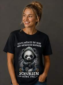 Local Brand, T-Shirt With German Text "Today I Want To Do Something With People. A Push Would Be Great." - 黑色 - 查看 4