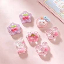 6/18/28pcs Cute Cartoon Glossy Rabbit Cherry Bow DIY Resin Pendant Accessories Flat Back Charms For DIY Jewelry, Hair Accessories, Hair Clips, Scrapbook Decoration, Jewelry Making - Random Styles - Cute Rabbit Bow - View 1