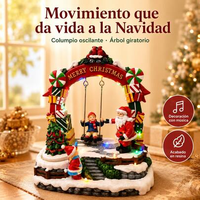 Christmas Resin Villa With Santa Claus, Moving Swing And Rotating Tree, 15 LED Lights And Music, USB Or Battery Powered, Ideal For Living Room Decor And Gifts