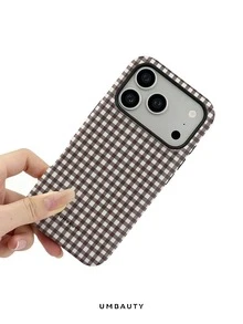 UMBAUTY 1pc Brown & White Plaid Pattern Design, Compatible With Phone 18 Pro Max, 11/12/13/14/15/16/17/18 Pro/Pro Max/Plus, Galaxy /S26/S25/S24/S23/S22/A56/A36/A26/A17/A16/A15/Ultra/Plus, Korean-Style High-End Fashion & Fun Phone Case, Unisex, Ideal Gift For Girlfriend On Christmas, Valentine's Day, Easter, Wedding Season And Birthday - Multicolor - View 5