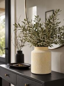 1pc Cream Ribbed Vase, Modern Minimalist Fresh Flower Vase, Suitable For Fresh Flowers, Reed Grass And Green Plants, Neutral Bohemian Farmhouse Style Desktop Decor, Suitable For Living Room, Dining Table, Entryway, Shelf, Fireplace Mantel, Housewarming Gift - Multiple Models 2 - View 3
