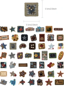 50pcs Vintage American Style Faux Embroidery Graffiti Stickers, Including Leopard Print, Stars, Cats, Dogs And Animal Elements, Suitable For Desktop, Water Bottle, Pen Holder, Scrapbook, Storage Box, Skateboard, Helmet And More, Personalized Decorative Stickers For Birthday Party Gifts - Multicolor - View 2