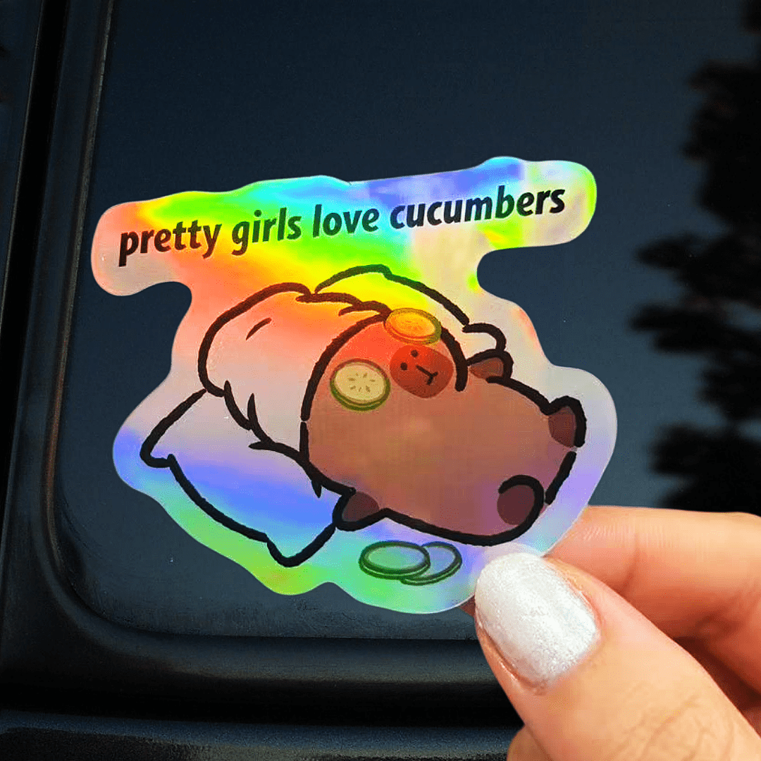 Capybara Cucumber Spa Vinyl Sticker, Cute And Realistic, "Lay Flat To Get Beautiful" Relaxed Vibe - Durable Smooth Surface, Self-Adhesive Bumper Sticker, Suitable For Cars, Windows, Laptops, Trucks, Water Bottles - Multi-Functional Durable Design, Car Sticker