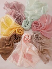 1pc New Heavy Industry Gorgeous Sequin Lace Embroidered Flower Edge Modest Fashion Sequin Embroidered Organza Muslim Headscarf Hijab Shawl - Multicolor - View 3