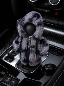 1pc Plush Hooded Car Gear Shift Cover, Zippered Faux Fur Warm Gear Lever Protector, Thickened Plush Material, Cute Winter Car Interior Decor Cover, Universal For Manual And Automatic Transmission Models, Winter Warm Interior Accessory - A - View 3