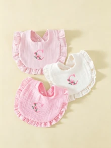 3pcs Soft Comfortable Pure Cotton Crepe 26 Letter Embroidered Ruffle Edge Cute Baby Bibs, Princess Style Lace Design, Suitable For All Seasons, Baby Feeding Drool Bibs - Multicolor - View 22