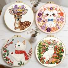1 buah Kit Bordir Karangan Bunga 20*20cm/7.9*7.9in, Set Bordir Buatan Tangan DIY untuk Pemula Dewasa, Hadiah Rumah, Hadiah Jahit Wanita, Termasuk Panduan Pengguna, Kain Pola Cetak, Bingkai Bordir, Jarum dan Benang. - Lingkaran - View 3