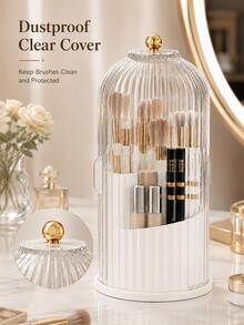 360° Rotating Makeup Brush Holder With A Transparent Lid; A Desktop Organizer That Also Serves As Storage For Toothpaste, Jewelry, Or Perfume; An Ideal Choice For Gifts (Including Christmas) And Home Decor. - Multicolor - View 8