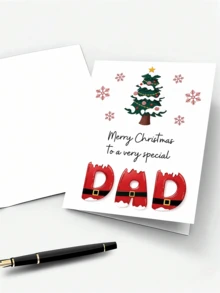1pc Christmas Card With Envelope - "To A Special Father: Merry Christmas" Holiday Christmas Tree And Santa Claus Greeting, Father's Day Gift, Blank Inside - A - View 3