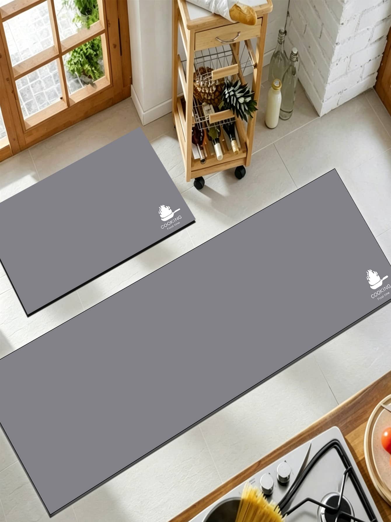 1pc Of Gray, White-Lettered Pattern Rubber Cushioned Kitchen Mat, A Water-Absorbing Mat That Is Easy To Clean And Suitable For Use In Kitchens, Bathrooms, And Other Areas. It Is Suitable For Use Throughout The Year And For Various Holidays. - Multicolor - View 1