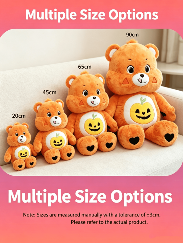 Care Bears 萬聖節南瓜熊毛絨玩偶 45/65/90cm 柔軟填充可愛刺繡設計 節日裝飾 兒童禮物 萬聖節派對陪伴玩偶