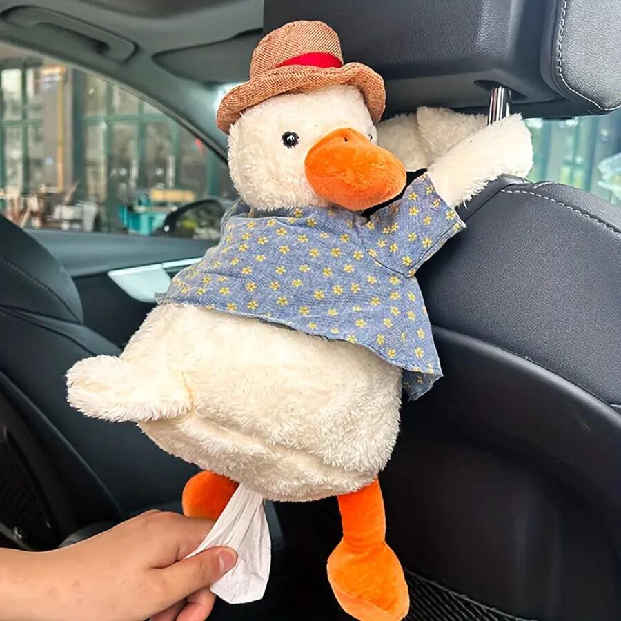 1pc Cute Duck Car Tissue Box, Adorable Hanging Car Tissue Holder, Creative Car Decor Accessory, Home & Bathroom Decor, Bathroom Storage, Autumn Decor, Back To School Decor - Multicolor - View 1