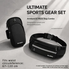 Sports Combo Set, 1pc Running Waist Bag + 1pc Armband Phone Pouch, Multi-Compartment Fitness Storage Pack For Cycling Workout Outdoor Activity - Multicolor - View 6