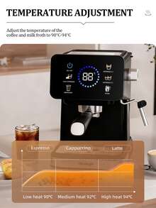 AEOMJK Semi-Automatic Espresso Machine | Touchscreen, Dual Cold & Hot Extraction, Steam Function, 20bar Pressure, Espresso Maker, Removable Water Tank, US Plug, Modern Style - Multicolor - View 9