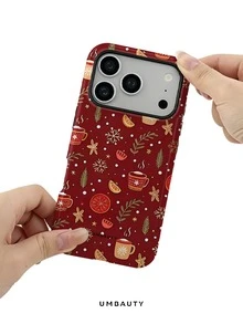 UMBAUTY 1件時尚手機殼，深酒紅背景搭配冬季暖飲圖案設計，適用於 Phone 17 Pro Max、16 Pro Max、15 Pro Max、14 Pro Max、11/12/13/14/15/16/18 Pro/Pro Max/Plus。這款高端、時尚且有趣的手機殼適合男女使用，是復活節、春季、婚禮季和生日送給女友的理想禮物 - 彩色 - 查看 6