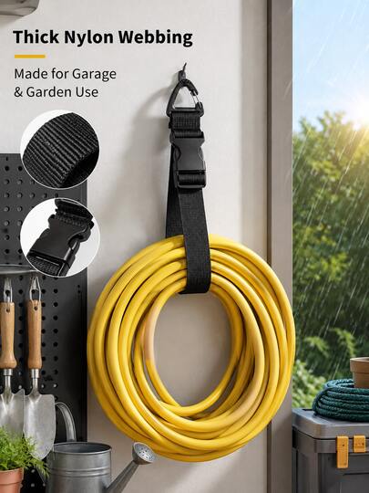 Practical Style Webbing Flat Hanging Straps, Shape With Quick‑Release Buckle & Carabiner Clip Details, Adjustable Length For Cable Hose Organizing & Hanging Storage, Workshop, Garden Yard, Household Tidying, Indoor & Outdoor Use Across All Seasons