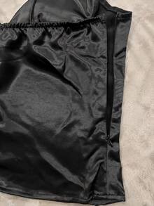 Women Cream Woven Camisole, Spaghetti Strap Design, Cup Detail, Cropped Length Casual Black Summer - Black - View 8