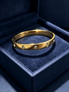 Pulsera de mujer de acero inoxidable chapada en oro de 18k con cristales, pulsera de mujer elegante y de moda, regalo ideal para la novia en vacaciones, adecuada para el uso diario, reuniones y fiestas - Dorado - Ver 6