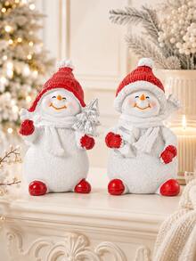 Christmas Snowman Figurine Set, Tree And Gift Resin Holiday Decorations; Cute Winter Desktop Decor, Suitable For Fireplace, Mantel, Bookshelf, Office, Home And Party Display, Christmas Decoration, Christmas Gift, Room Decor, Home Decor - Multicolor - View 1