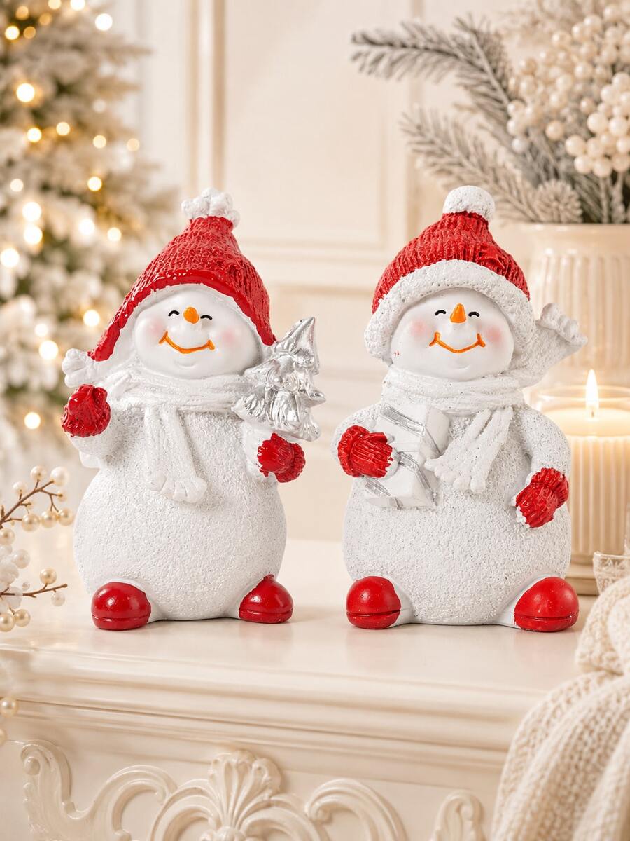 Christmas Snowman Figurine Set, Tree And Gift Resin Holiday Decorations; Cute Winter Desktop Decor, Suitable For Fireplace, Mantel, Bookshelf, Office, Home And Party Display, Christmas Decoration, Christmas Gift, Room Decor, Home Decor - Multicolor - View 1