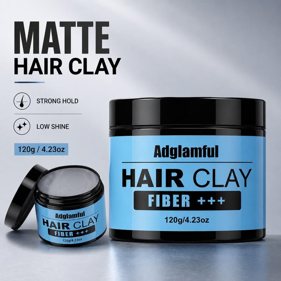 Adglamful Men's Styling Clay, Natural Fresh Scent Matte Hair Wax 120g, Suitable For Creating Voluminous, Dry Styling, Long-Lasting Hold, Lightweight And Non-Sticky, Creating Natural Texture Effect Matte Hair Wax - Mud - View 1