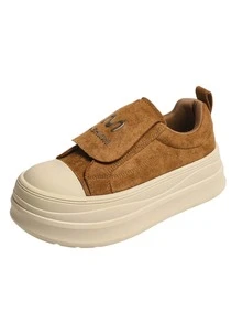 Solid Color Thick Sole Slip-On Shoes, Fashionable Suede Design, Comfortable Casual Daily Wear - Camel - View 8